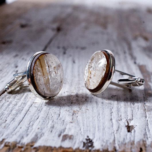 Spinki do mankietów z korą i srebrem płatkowym So Jewelry
