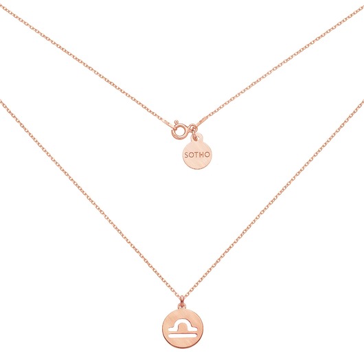 srebrne naszyjniki Matowy naszyjnik z różowego złota z zodiakiem Wagi