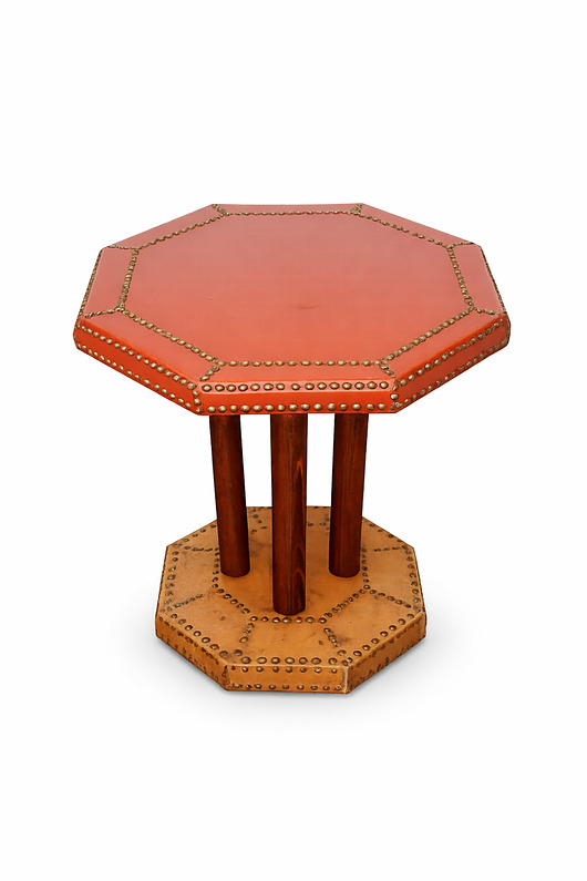 stoliki kawowe Stolik kawowy, lata 20., drewno bukowe i skóra, vintage