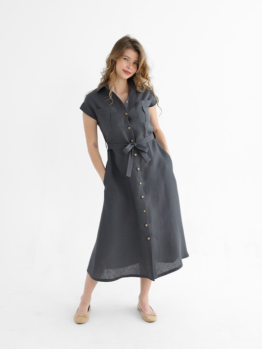 sukienki midi damskie Lniana Sukienka MARIGOLD charcoal