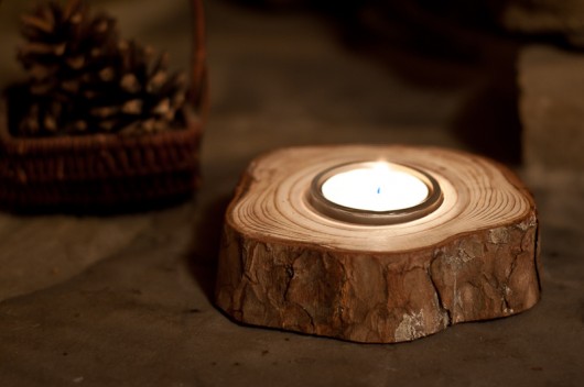 Świecznik z sosny na tealight&#039;a i love nature
