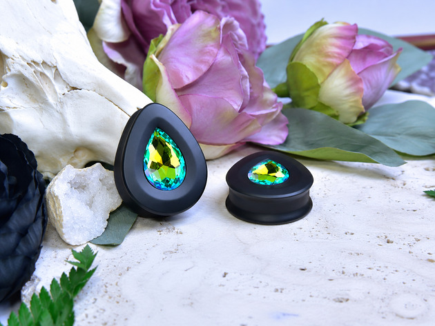 biżuteria różna Tunele do uszu łezki 10-100mm ze szklanym kryształkiem #057 Fruit green RB