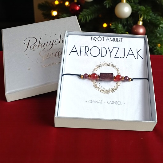 bransoletki z kamieni naturalnych Amulet - AFRODYZJAK - świąteczne pudełko - granat, karneol