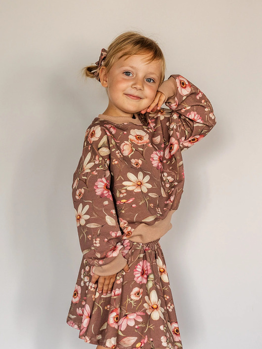 bluzy dla dziewczynki Zestaw bluza matchy ze spódniczką AZALIA brąz