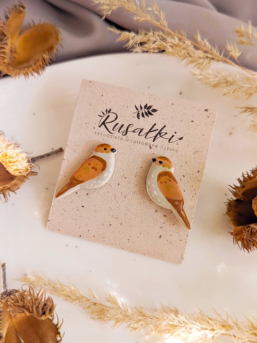 kolczyki z masy plastycznej Kolczyki ptaszki słowiki, boho biżuteria z słowikiem, słowik, mały prezent