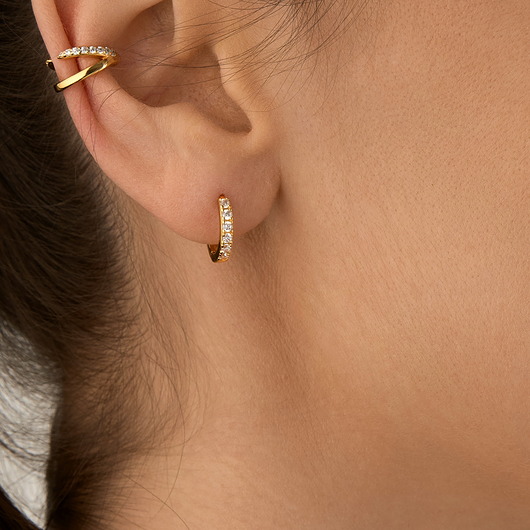 kolczyki srebrne Kolczyki koła 13mm "White Belle" z cyrkoniami - srebro 925 pozłacane