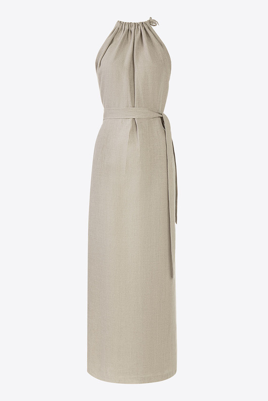sukienki maxi damskie Lniana sukienka elegancka maxi - Amalfi Beżowy