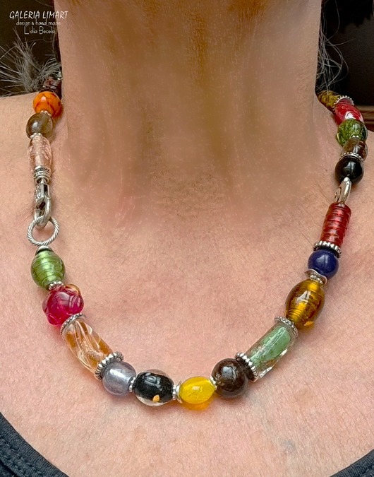 korale Vintage style elegancki naszyjnik ze szkła weneckiego multicolor Prezent lux