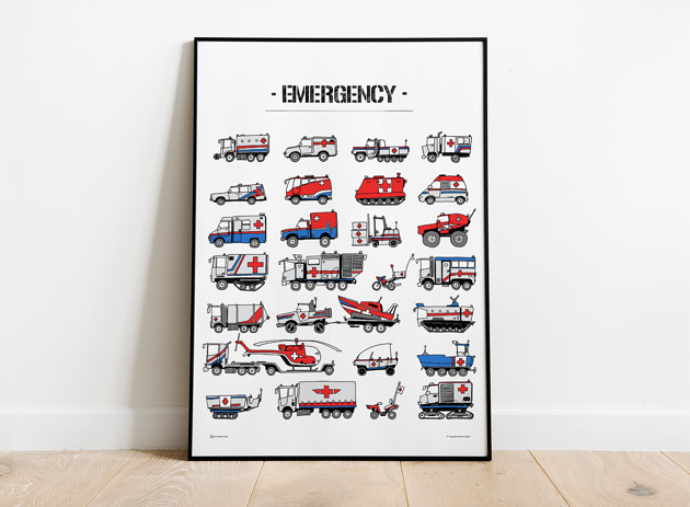 obrazy i plakaty do pokoju dziecięcego Karetki! Duży  plakat na ścianę 50x70cm!