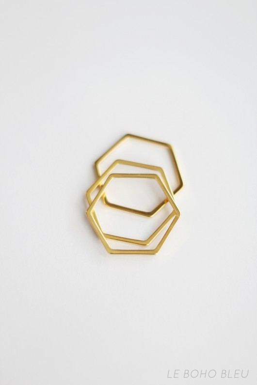 16k Gold Plated Hexagon Shape Ring Le Boho Bleu