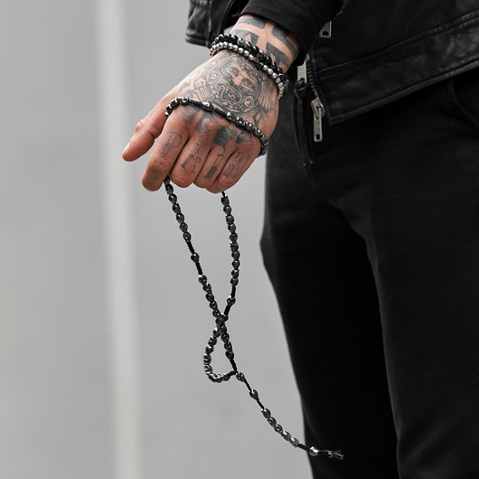 biżuteria męska Set 2 męskich bransoletek Obsydian i Hematyt