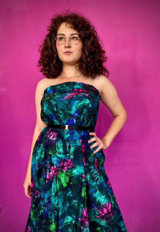 spódnice midi SPÓDNICA 2w1 rozkloszowana na gumce, autorski print nenufary (100% wiskoza)