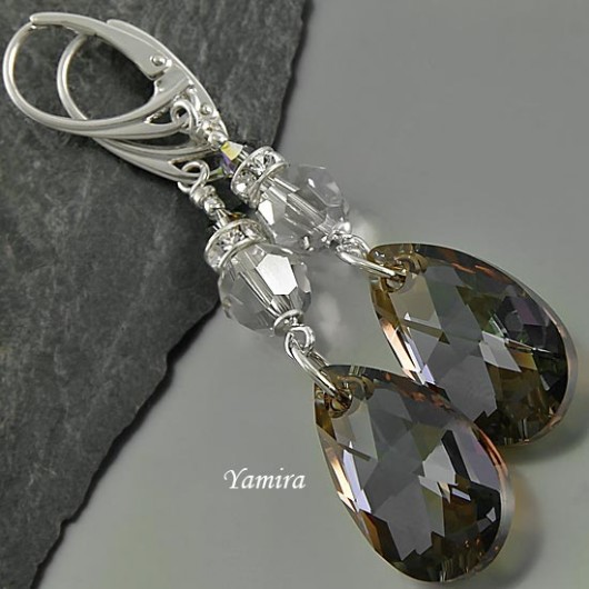 kryształ Swarovski Bronze lux long - kolczyki yamira