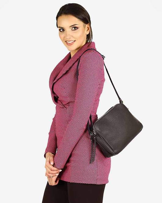 torby na ramię Torebka skórzana crossbody listonoszka - ciemny brąz