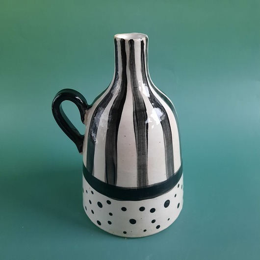 wazony Wazon butelka czarno białe paski kropki ręcznie malowana