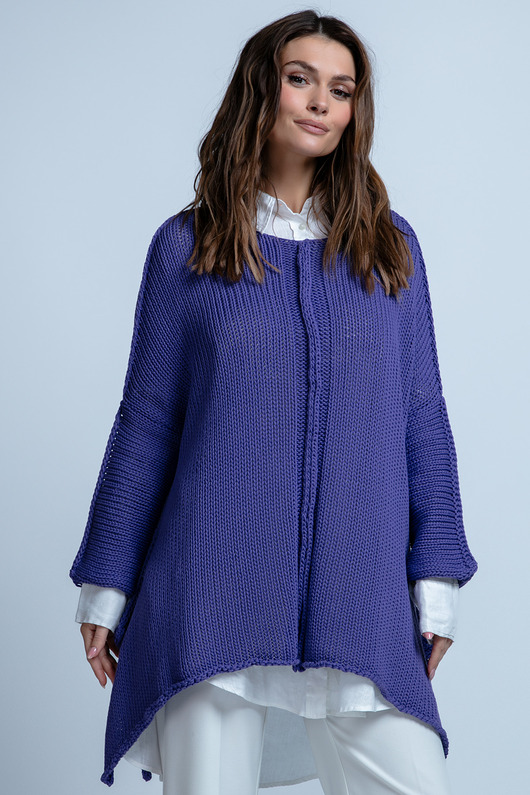 swetry damskie  Bawełniany oversizowy asymetryczny sweter na wiosnę i lato F1851 Fiolet UNI