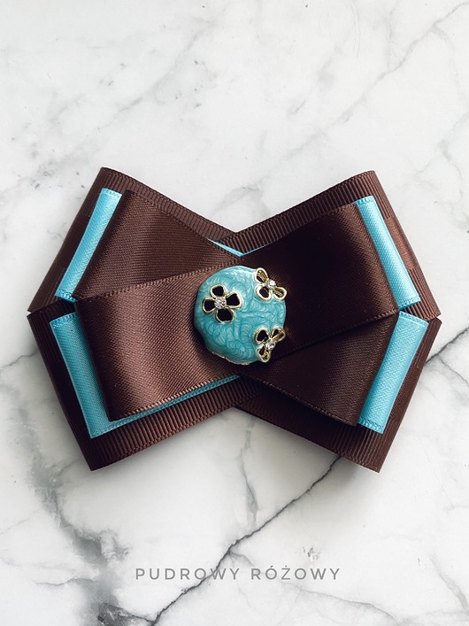 broszki Czekoladowo -błękitna  Brosza z kółeczkiem New