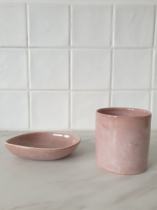 mydelniczki Zestaw łazienkowy kubek+miseczka /pudrowy róż