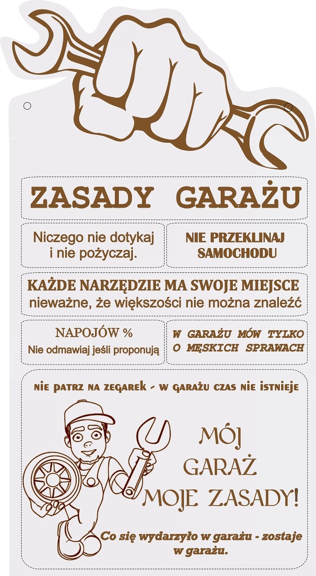 Ozdoby na ścianę Drewniana Tabliczka ZASADY GARAŻU PREZENT urodziny