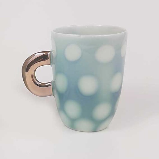 Kubeczek porcelanowy Aquarell - zielone kropki cerama studio