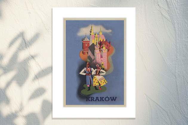 grafiki i ilustracje Druk z Passe-Partout; Ilustracja Krakowa na Niebieskim Tle