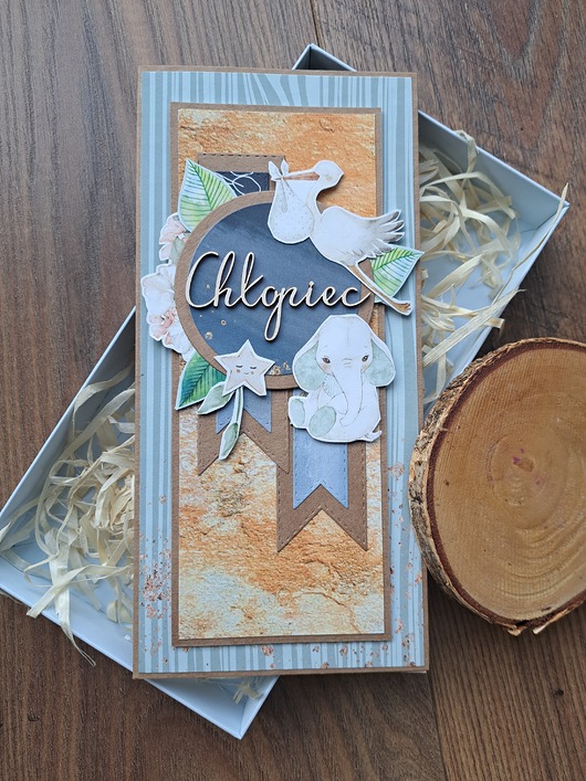 kartki scrapbooking Kartka na baby shower chłopca  (w pudełku)