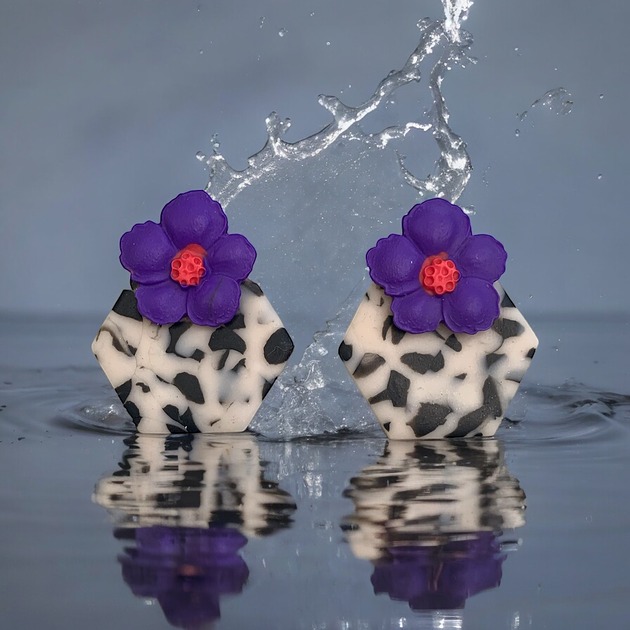 kolczyki z masy plastycznej Kolczyki Heksagony Flower