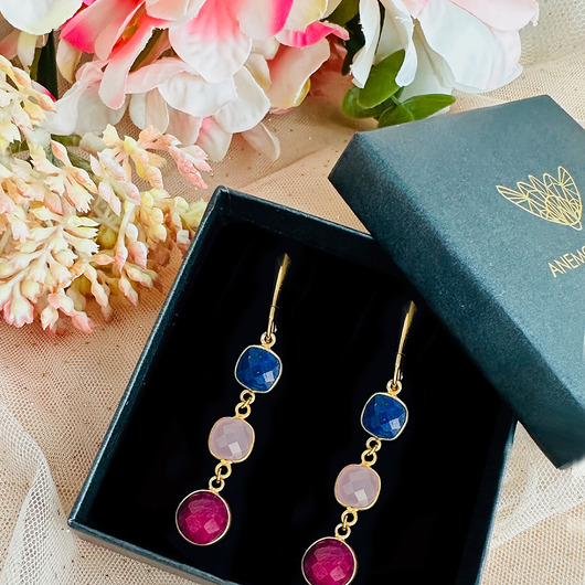 kolczyki z kamieniami COLORS - kolczyki kamienie szlachetne srebro pozłacane