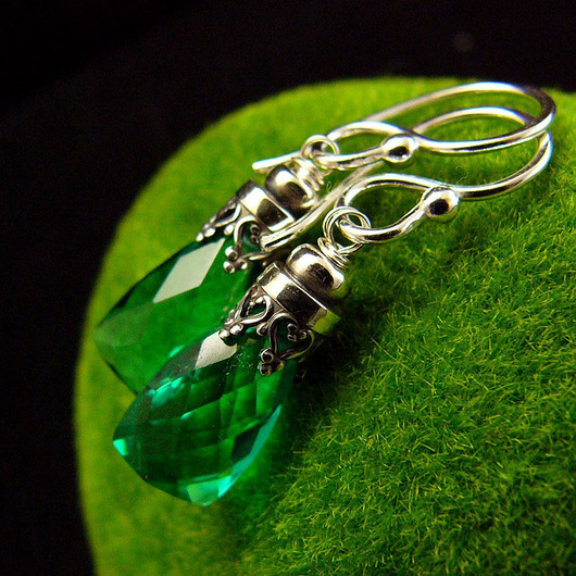 kolczyki wire wrapping Kolczyki Bali Bali - Kwarc Szmaragdowy Srebro