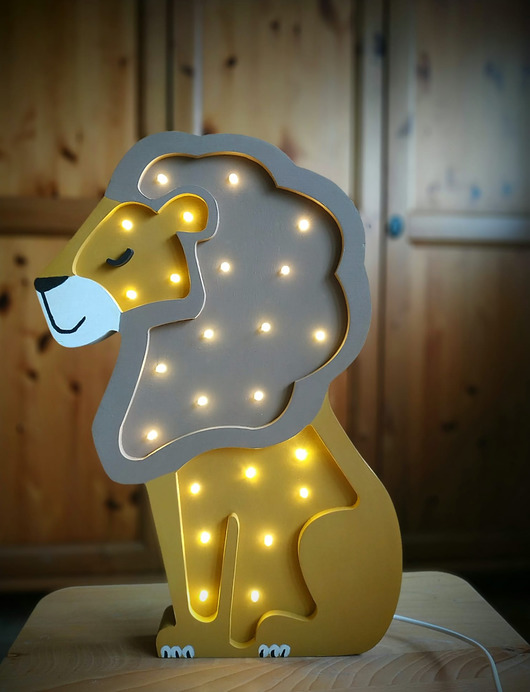 lampy do pokoju dziecka Drewniana nocna lampka LED dla dzieci lew