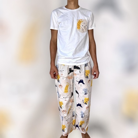 piżamy damskie Piżama Unisex bawełniana w koty