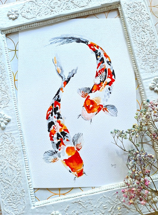 obrazy Akwarela ryby koi