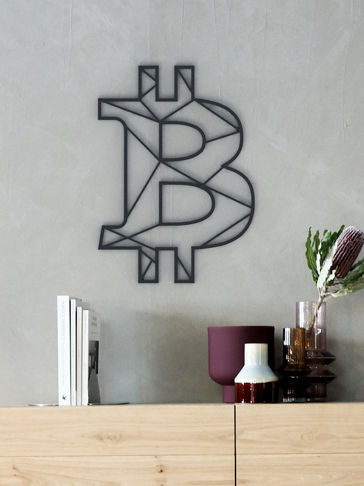 Ozdoby na ścianę Geometryczny Bitcoin- symbol- znak- oryginalna ozdoba 3d na ścianę