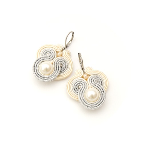 Kolczyki soutache - ślubne, perły, kremowe maanuela