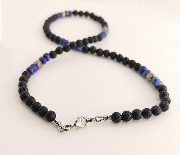Naszyjnik lawa,lapis lazuli i piryt Studio Gazela