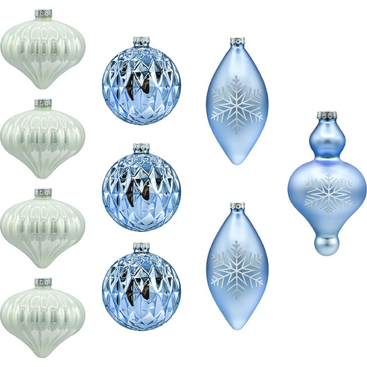 ozdoby choinkowe Bombki szklane: lodowy błękit, biel i srebro