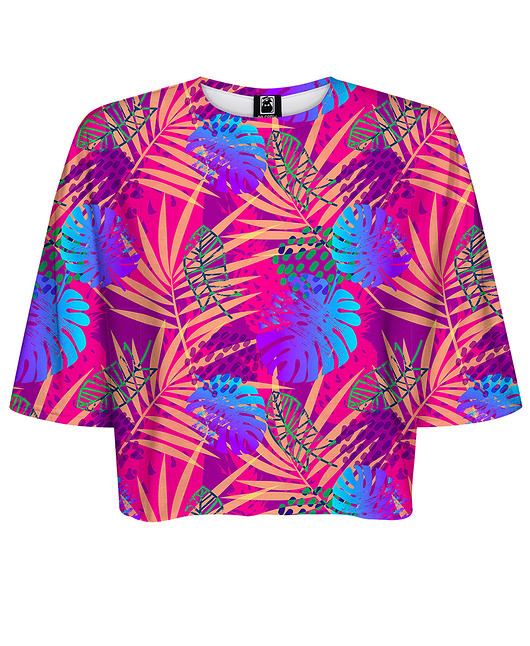 t-shirt damskie DR.CROW T-shirt Krótki CROP Palmy Monstera