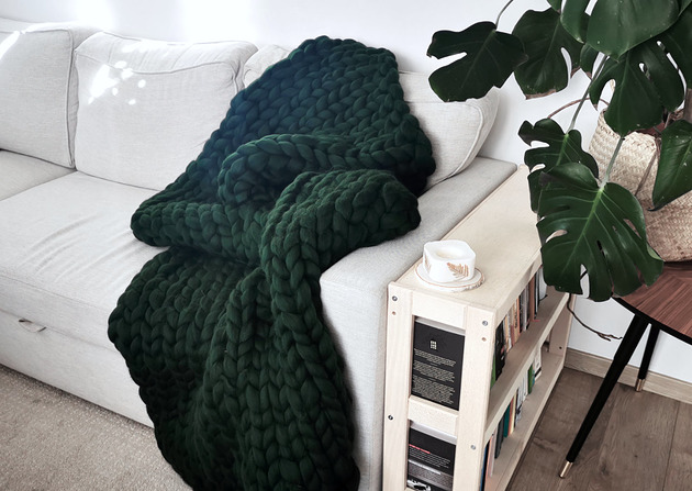 koce i narzuty Butelkowa zieleń koc z wełny czesankowej 120x180