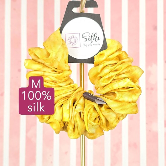 gumki do włosów M  średnia gumka do włosów jedwab naturalny scrunchie żółta