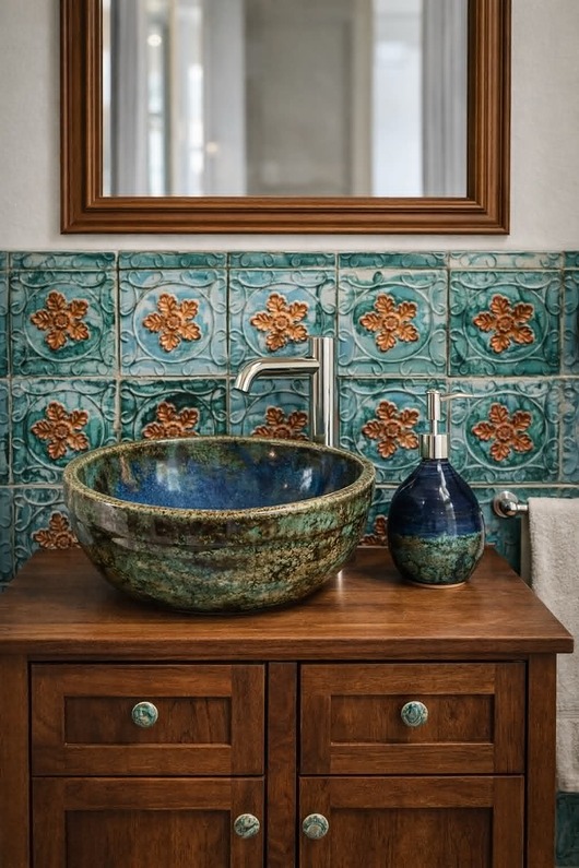umywalki Ręcznie wykonana umywalka ceramiczna unikatowa - Granat i Turkus