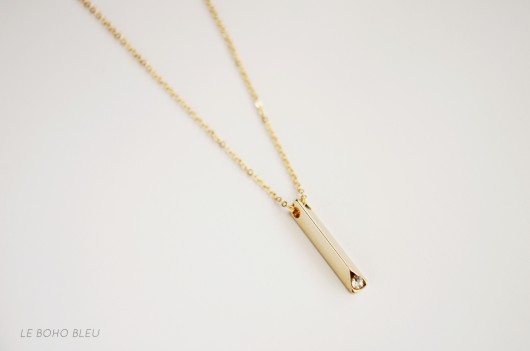 złote naszyjniki Gold Plated Vertical Rhinestone Bar Necklace