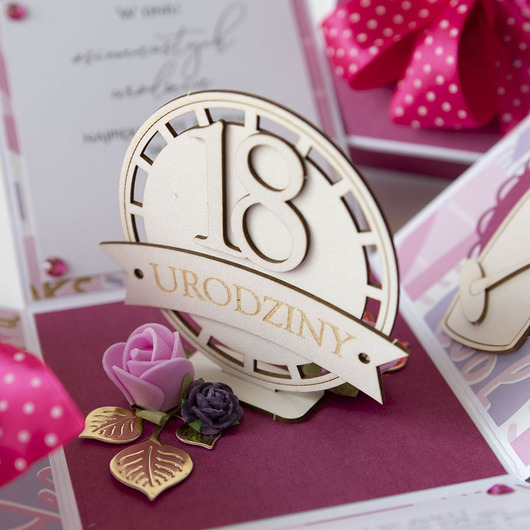 kartki scrapbooking 18 urodziny, exploding box, kartka 3d osiemnastka