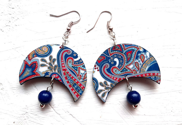 kolczyki drewniane Niebieskie marzenia