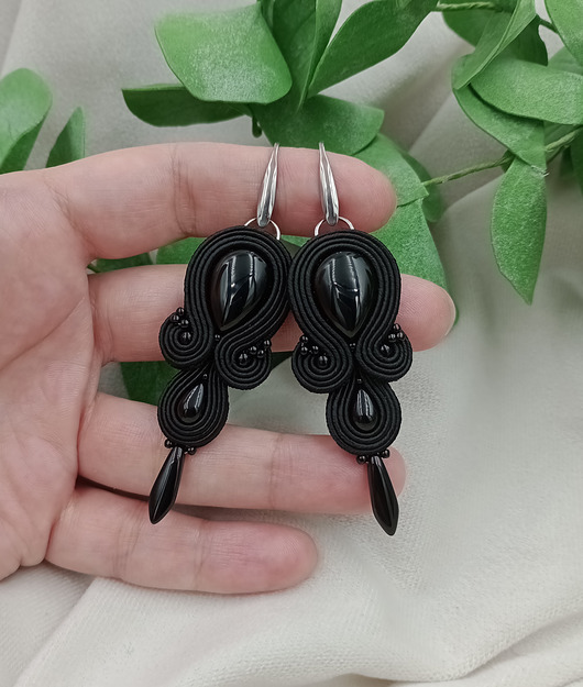 kolczyki soutache Czarne kolczyki sutasz, lekkie czarne kolczyki, onyksy