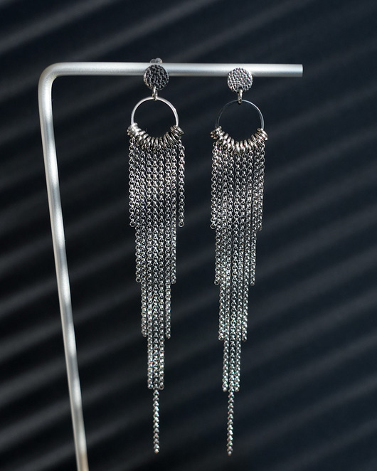 kolczyki srebrne Bardzo długie kolczyki ze stali z łańcuszkami