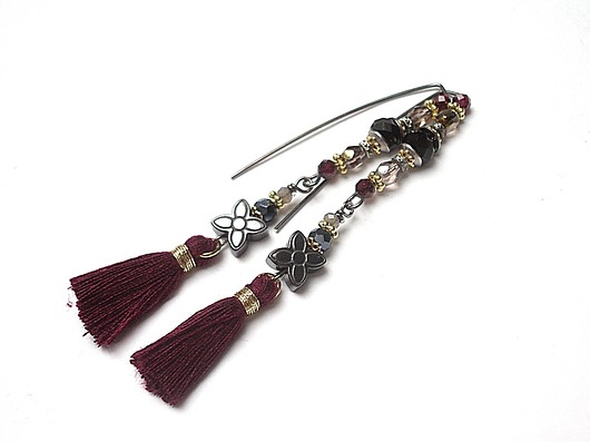 Boho  - troki burgund - kolczyki Katia i krokodyl