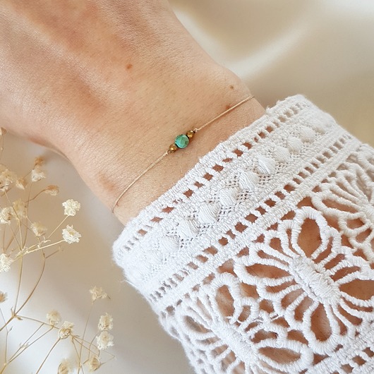 beżowa bransoletka z turkusem LEI handmade 