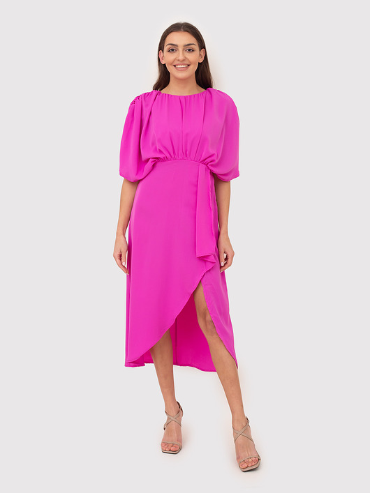 sukienki midi damskie Różowa sukienka midi o luźnym kroju DA1506 HOT PINK