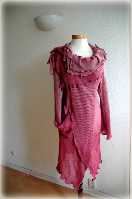 Powder Pink Asymmetrical Cardigan  malowane lnem