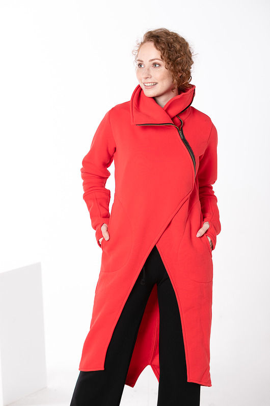bluza bez kaptura damska Płaszcz damski ze stójką  bluza długa bawełniana